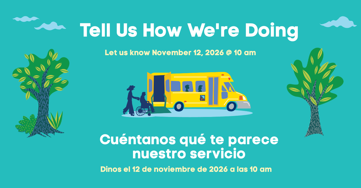 Decorative graphic with an illustrated ACCESS LYNX bus.